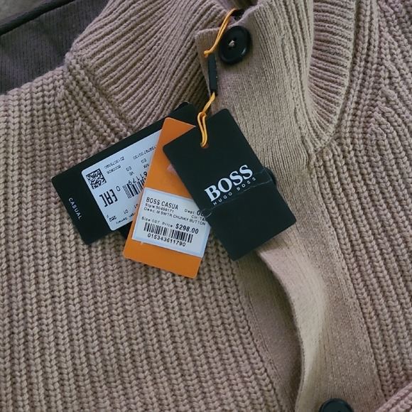 Hugo Boss Camel Ribbed Cardigan - Picture 2 of 3